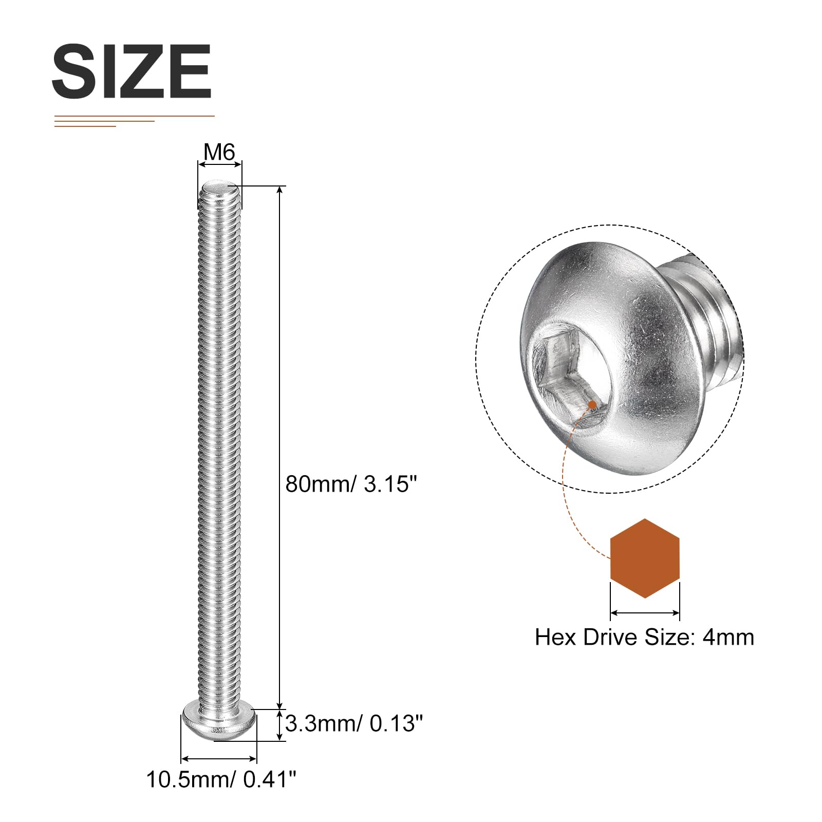 DTGN M6-1x80mm Button Head Socket Cap Screws - 10Pack - Good for Machine - 304 Stainless Steel 18/8 - Hex Drive Full Thread Fasteners - Image 2