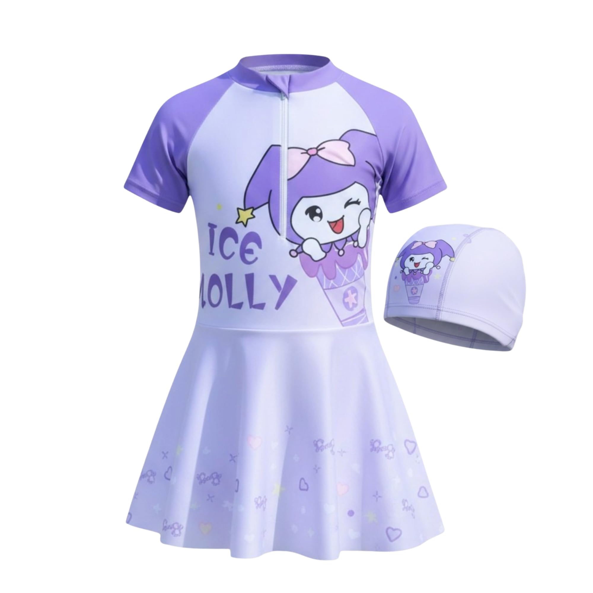 Girls Frock Style Swimwear for Kids Girls Swim Dress One Piece Bathing Suit with Swim Cap Toddler Sun Protection Rash Guard Beach Pool Swimsuit-image-47