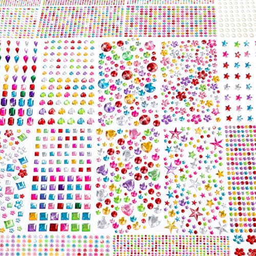 6124Pcs Gem Stickers-Self-Adhesive Face Jewelry Stickers Acrylic Gems DIY Crafts Sparkling Heart-Shaped Rhinestone for Kids for Party & Holiday Supplies