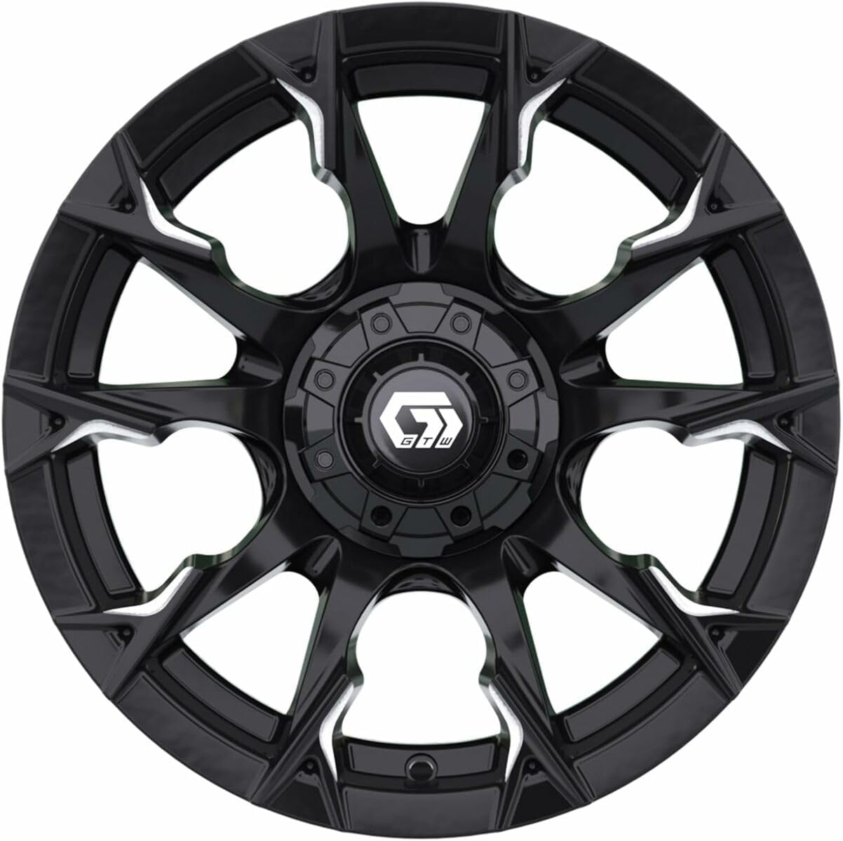 GTW 14 Inch Golf Cart Wheels and Tires Combo | GTW Diablo Gloss Black/Machined Wheels on 205/40-R14 (20.5") Fusion GTR Steel Belted Radial Street Tires | Set of 4