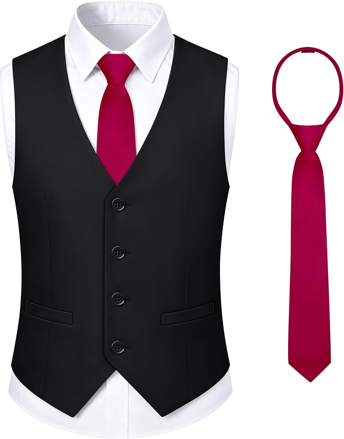 Boy's 4 Button Formal Suit Vest with Pre-Tied Necktie
