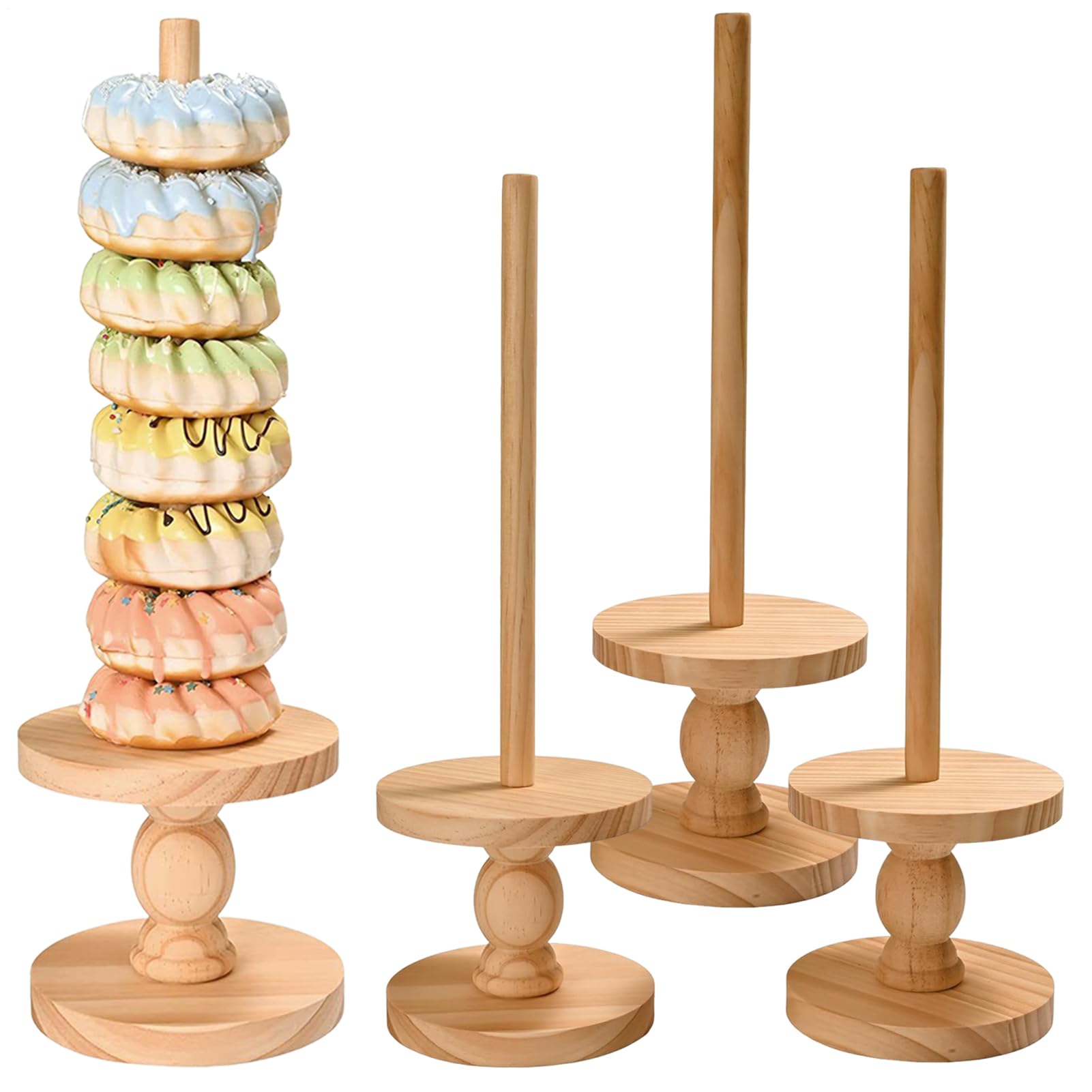 Soporte Para Donas Para 4 Piezas Torre de Exhibición de Madera | Soportes de Donuts para Mesa de Postres Para Postre Boda Cumpleaños Navidad Shower Mesa Servicio Buffet Hogar Restaurante