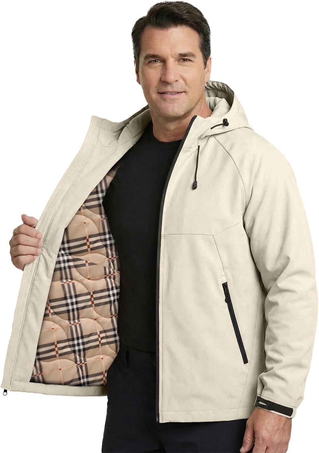 FreeMove Lightweight Hooded Winter Jackets for Men Coat Windproof Waterproof Rain Windbreaker Softshell for Ski Snow