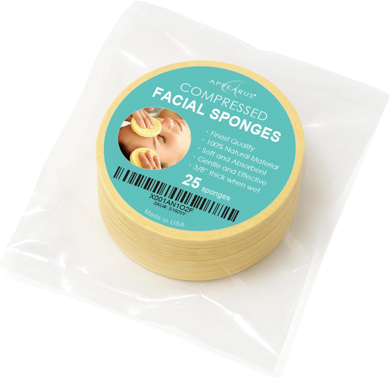 Natural Cellulose Facial Sponges – 25 Pack (Compressed) – Professional Spa Facial Sponge Pads for Cleansing, Exfoliating, Makeup Removal – Natural Yellow – Gentle on Sensitive Skin