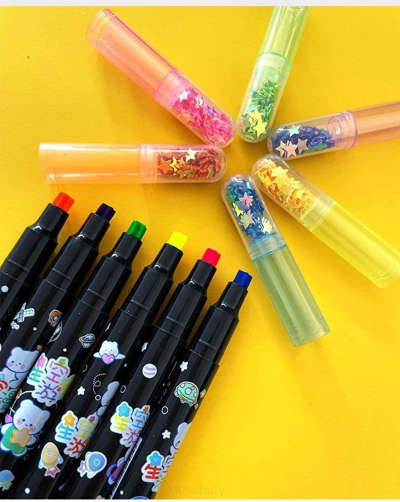 Image of Crackles 6 Piece Star Themed Highlighter color marker pens for office and school kids boys and girls- pack of 1
