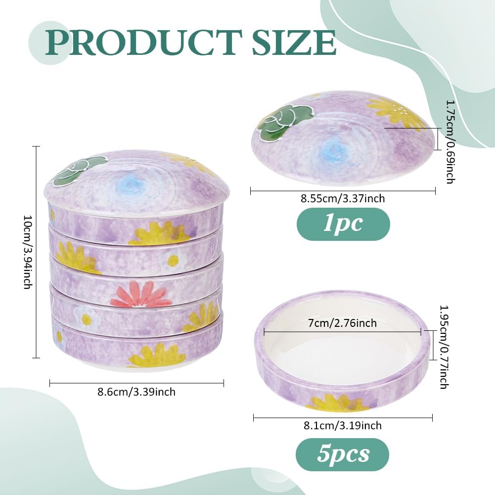PH PandaHall Stackable Paint Trays 5 Layers Flower Pattern Porcelain Palettes Round Pigment Watercolor Palette Artist Paint Bowl Dish with Lid for Chinese Calligraphy Ink Mixing Artist Gouache