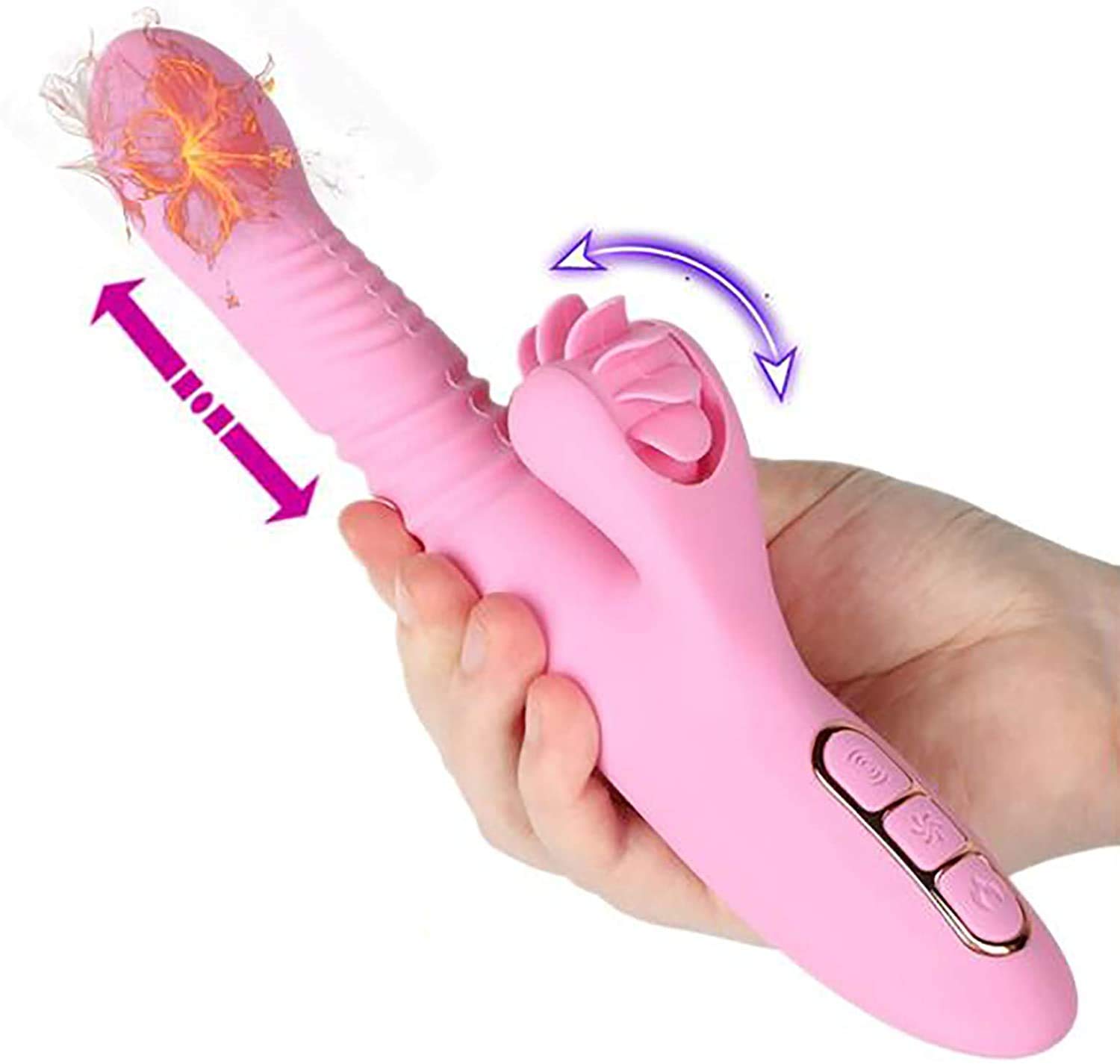 Dildo Femminile Silicone, Clitorideo Stimolatore del Vibratore, Giocattolo del Sesso, Vibratore G-Spot con Funzione Push, Lingua Leccare Il Vibratore, Vibratore del Coniglio
