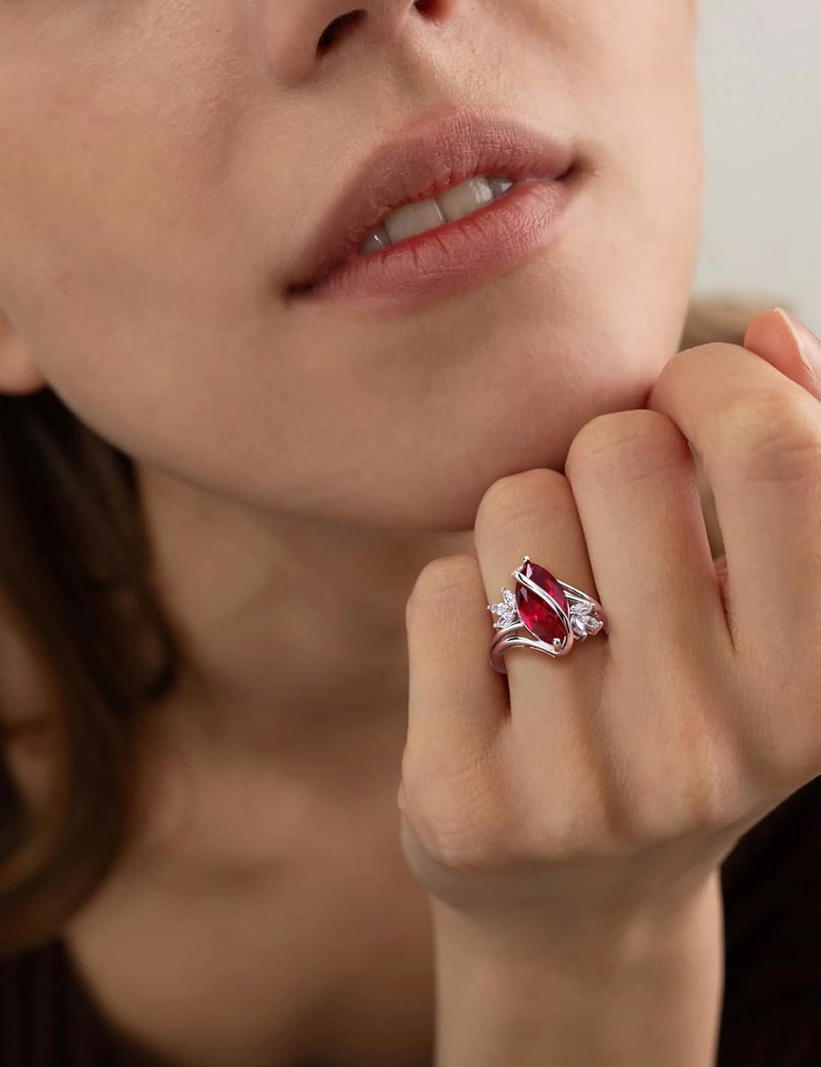 Marquise Cut Ring Sterling Silver Engagement Rings for Women Twist Marquise Flower Ring Created Sapphire/Ruby/Emerald/Aquamarine Gemstone Anniversary Jewelry Size 6-10