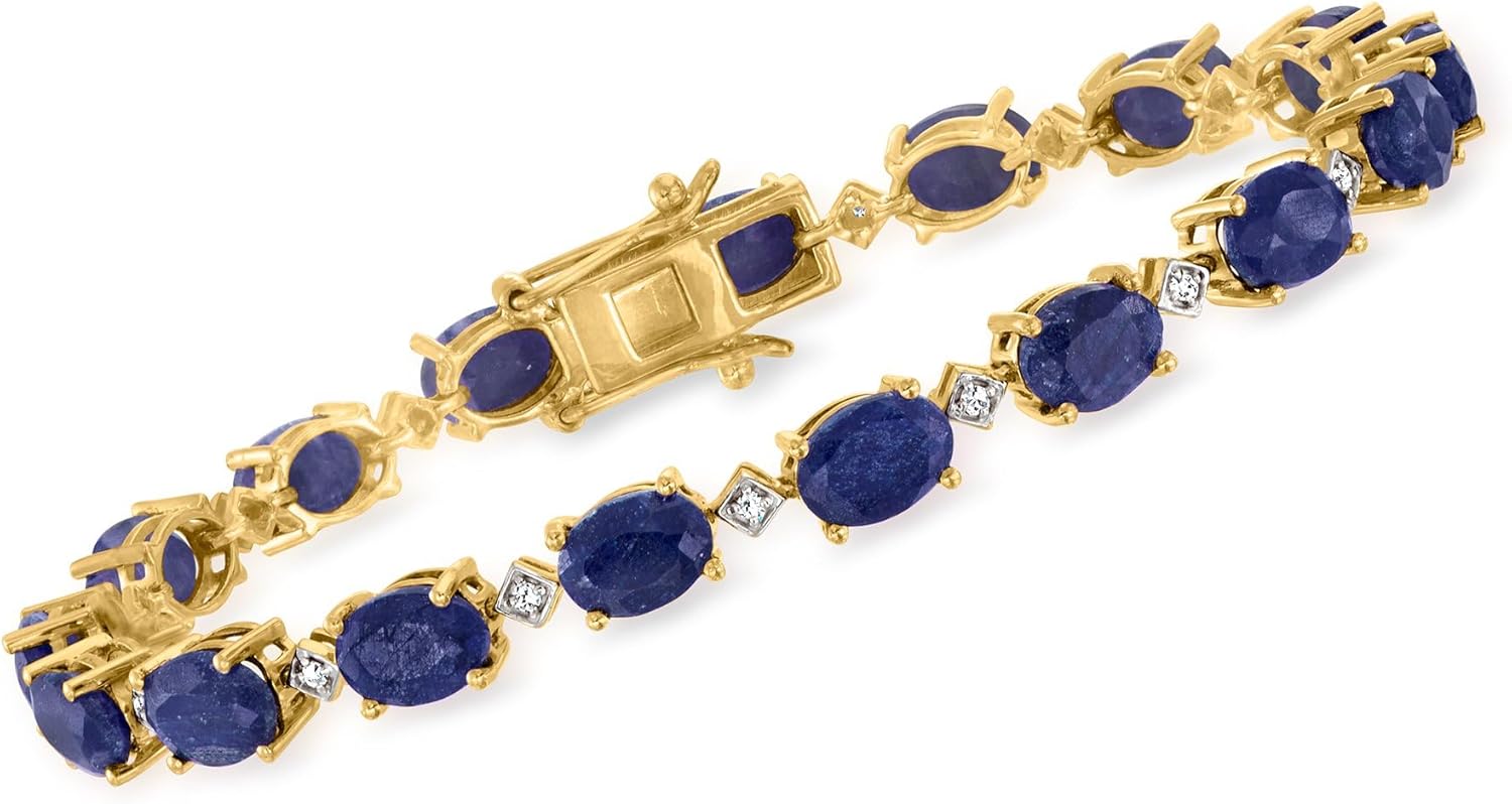 Ross-Simons 16.00 ct. t.w. Sapphire and .15 ct. t.w. Diamond Bracelet in 18kt Gold Over Sterling