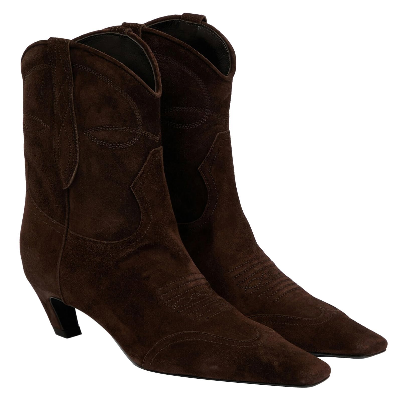 Western Cowboy Boots for Women Kitten Heel Square Toe Riding Cowgirl Booties Mid Calf Classic Embroidered Boots Casual