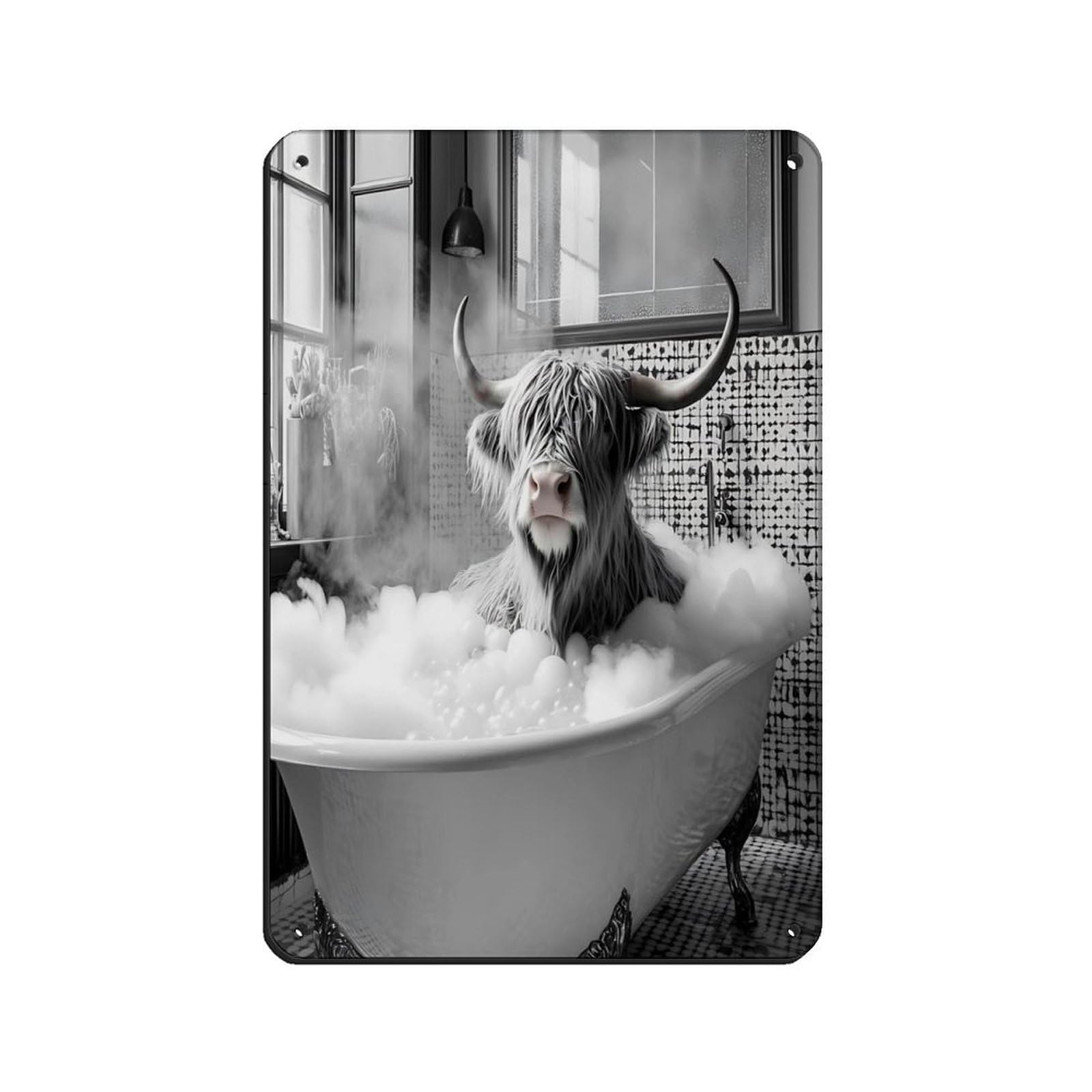 Lxwnze 20L X 30W Cm Highland Cow Bathroom, Cow In Bathtub Tin Sign Vintage Metal Pub Club Cafe Bar Home Wall Art Decoration Poster Retro 8X12inch(20X30cm)