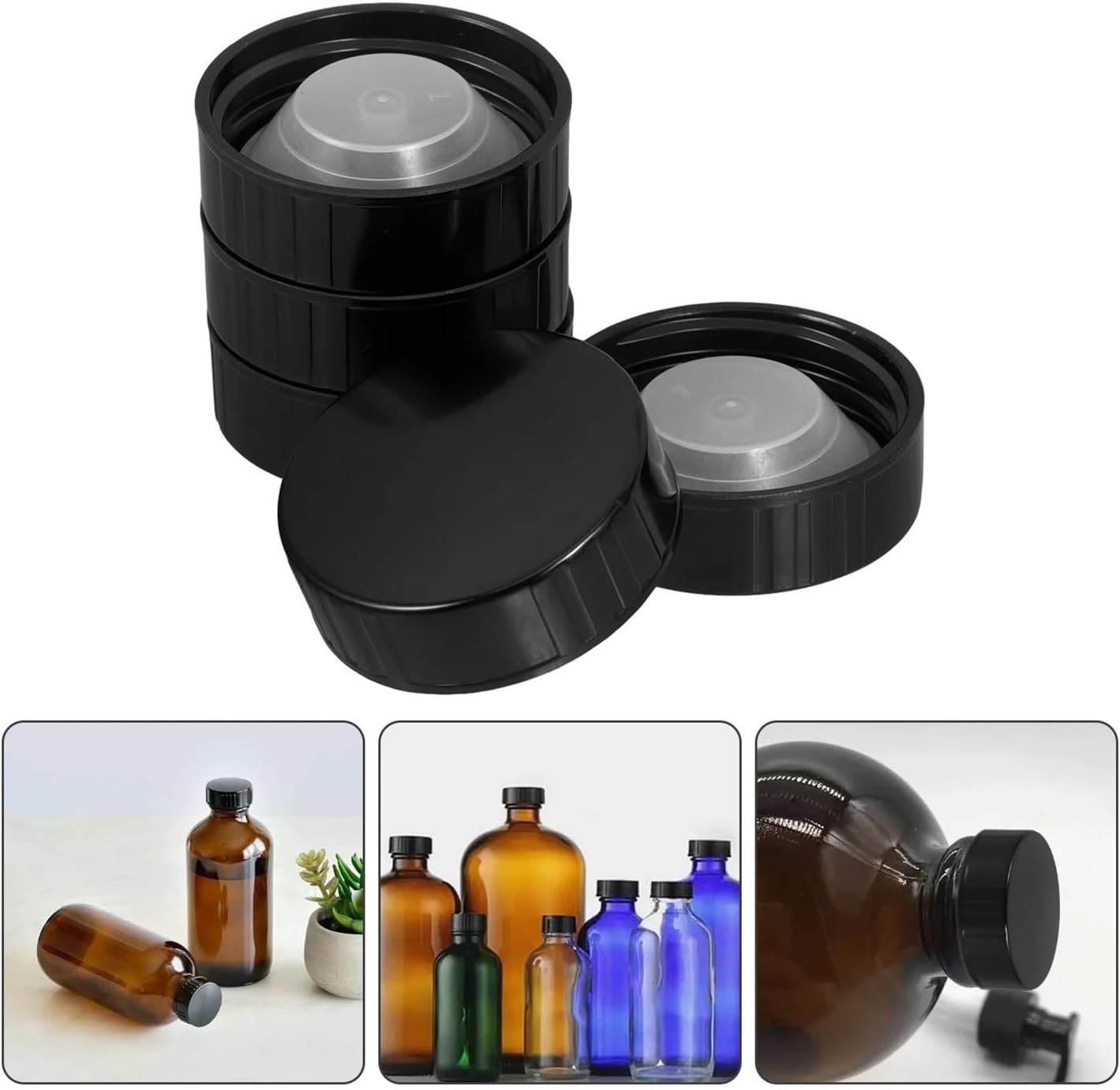 8 Pcs Round Screw Cap Cone Lid Black Plastic Reusable Tight Closure Leak Proof Bottle For Growler Bottles Beer