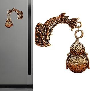 Brass Gourd Bell Fridge Magnets,Refrigerator Magnet Creative Feng Shui Fridge Decor,Wealth & Good Fortune Designs,for Refrigerators Whiteboards Maps and Other Magnetic Items,Unique Gift