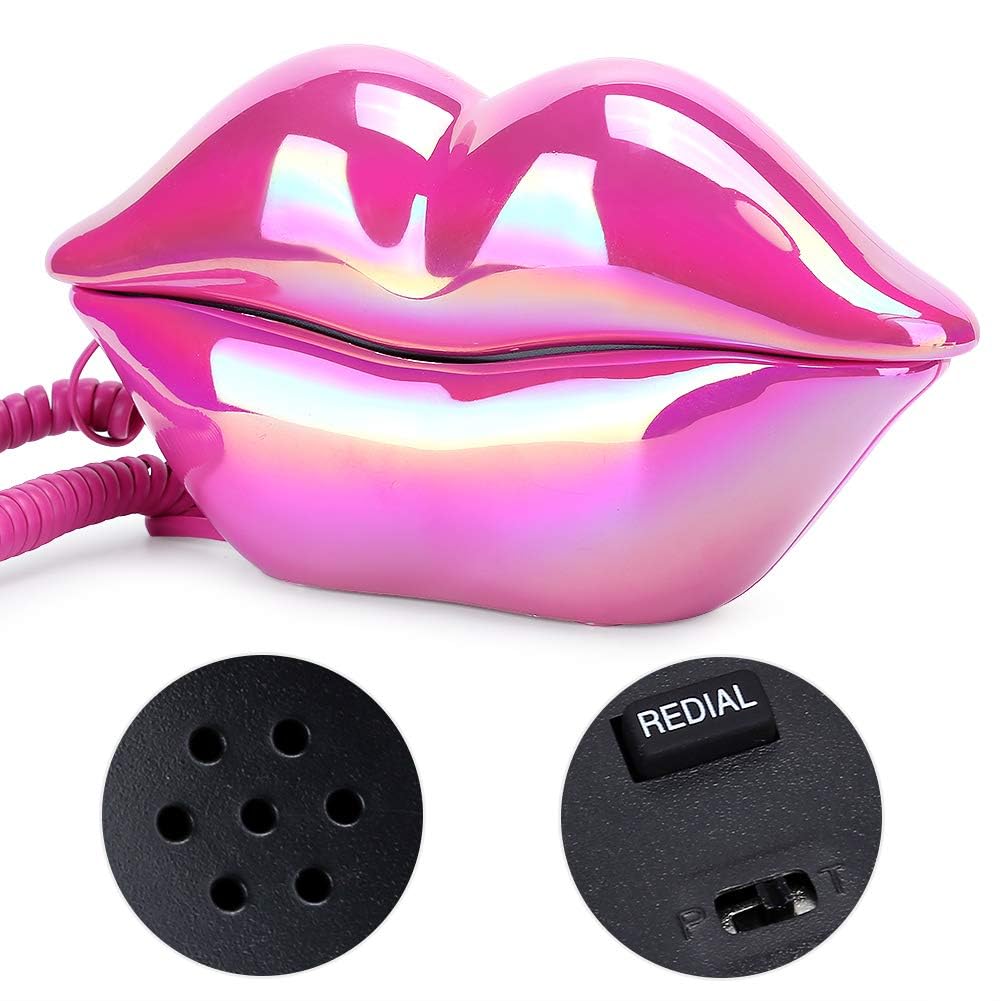 Modisches Lippentelefon, Rose Red Galvanik Flocking Retro Sexy Home Phone, Mund Schnur Festnetztelefon für Dekoration Mädchen