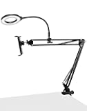 QWORK Overhead Camera Mount, Phone Mount with Ring Light, Flexible Articulating Phone Arm Stand, Phone Holder Stand, Phones Mount Clamp on Desk, for Live Stream, Video Recording and Online Teaching