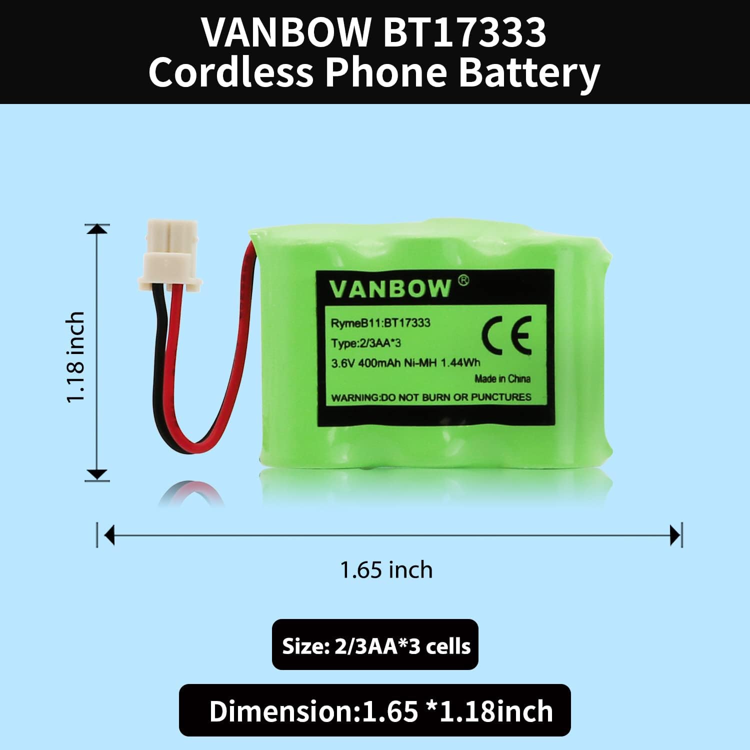 BT17333/BT27333 Cordless Phone Battery BT-17333 BT-27333 BT17233 BT27233 CS2111 01839 CLT3500 GESPCH06 43-3215 2/3AA 3.6v 400mAh (2)