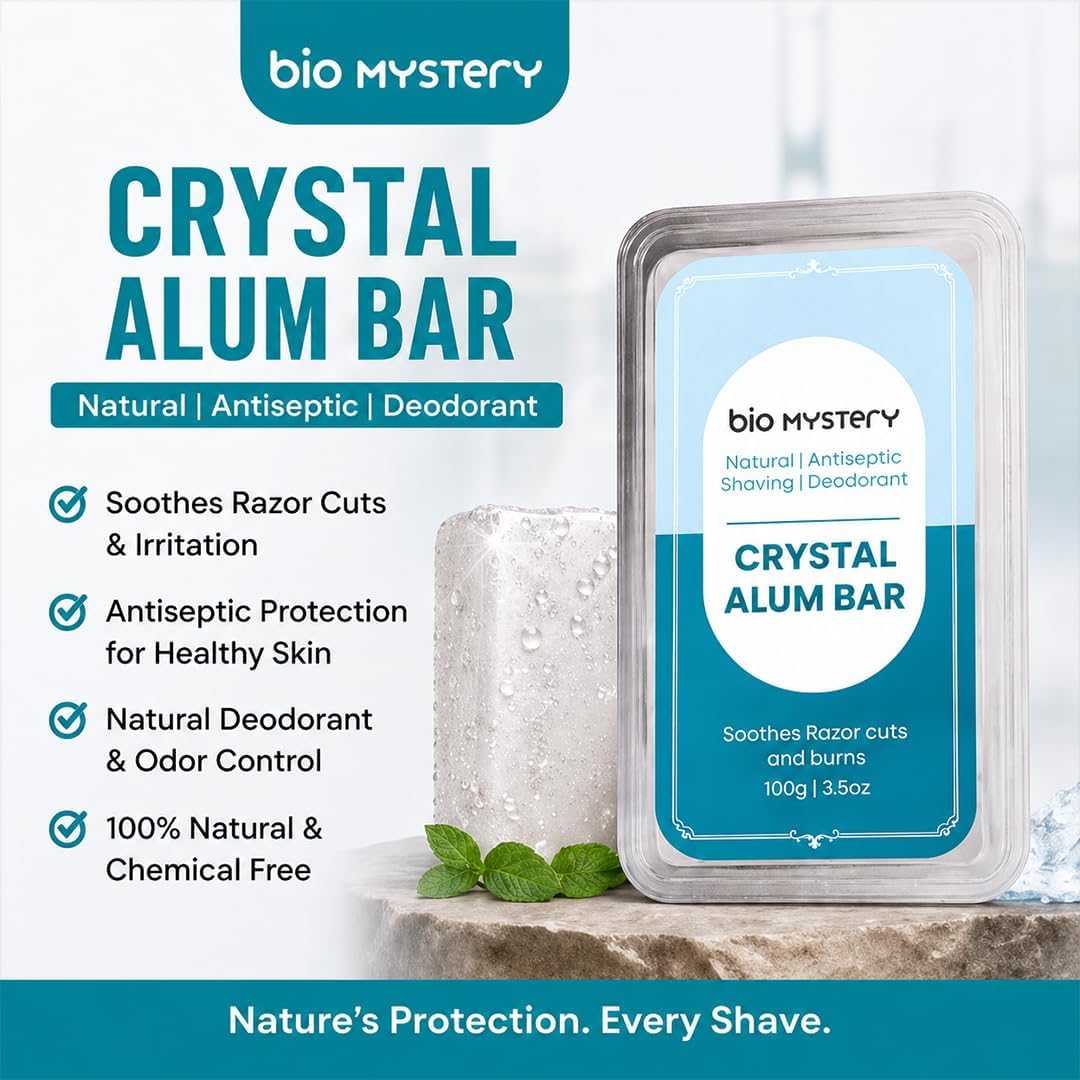 Natural Alum Block for Shaving Fitkari | After Shave Styptic for Razor Cuts & Razor Burn Relief | Piedra De Alumbre Deodorant | Alum with Travel Plastic Case for Men (100gm / 3.5 Oz)