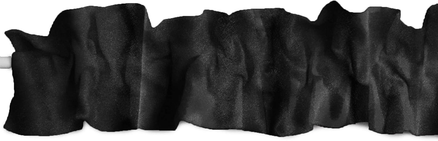 lovemyfabric Shiny Smooth Satin Solid Curtain Sleeve Topper with Top and Bottom Ruffles/Home Decor Window Treatment (58" Wide x 5" Tall, Black)