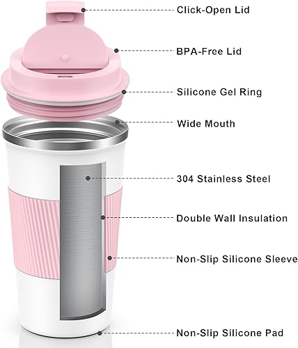 Miniatura 121 de Taza de café de 12 onzas – Taza de viaje aislada a prueba de derrames con tapa a prueba de fugas, taza de café de viaje de acero inoxidable al