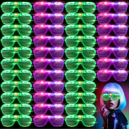 Honoson 72 Pairs LED Light up Glasses Shutter Shades,Green,Purple