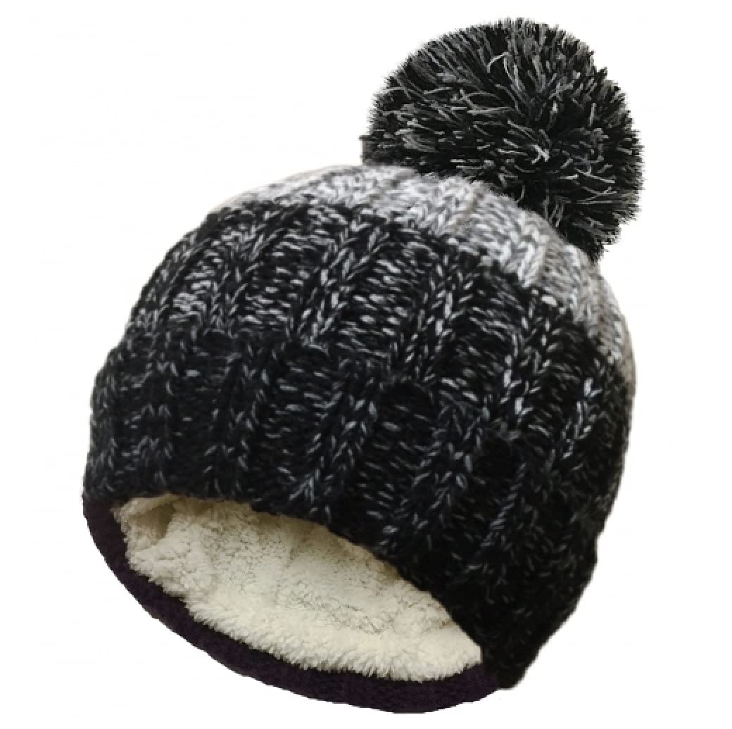 Rockjock Women's Navy/Grey R80 Unisex Mens Thermal Insulating Striped Beanie Bobble Hat With Cosy Fleece Lining