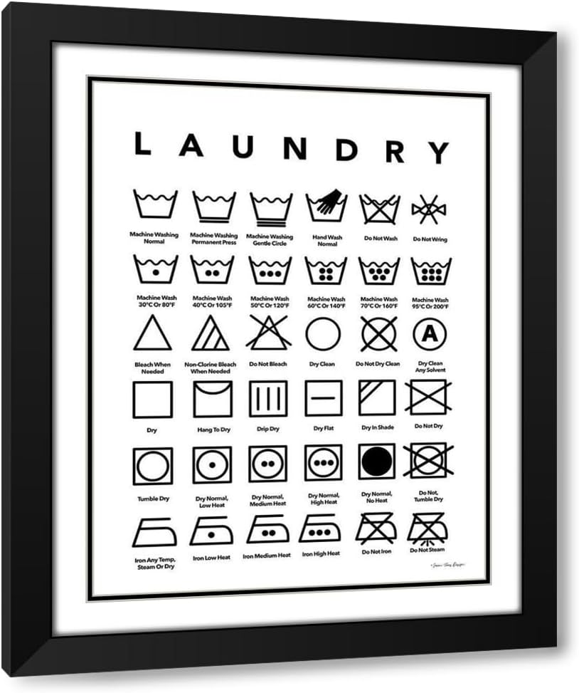 Seven Trees Design 20x24 Black Modern Framed and Double Matted Museum Art Print Titled Laundry Symbols