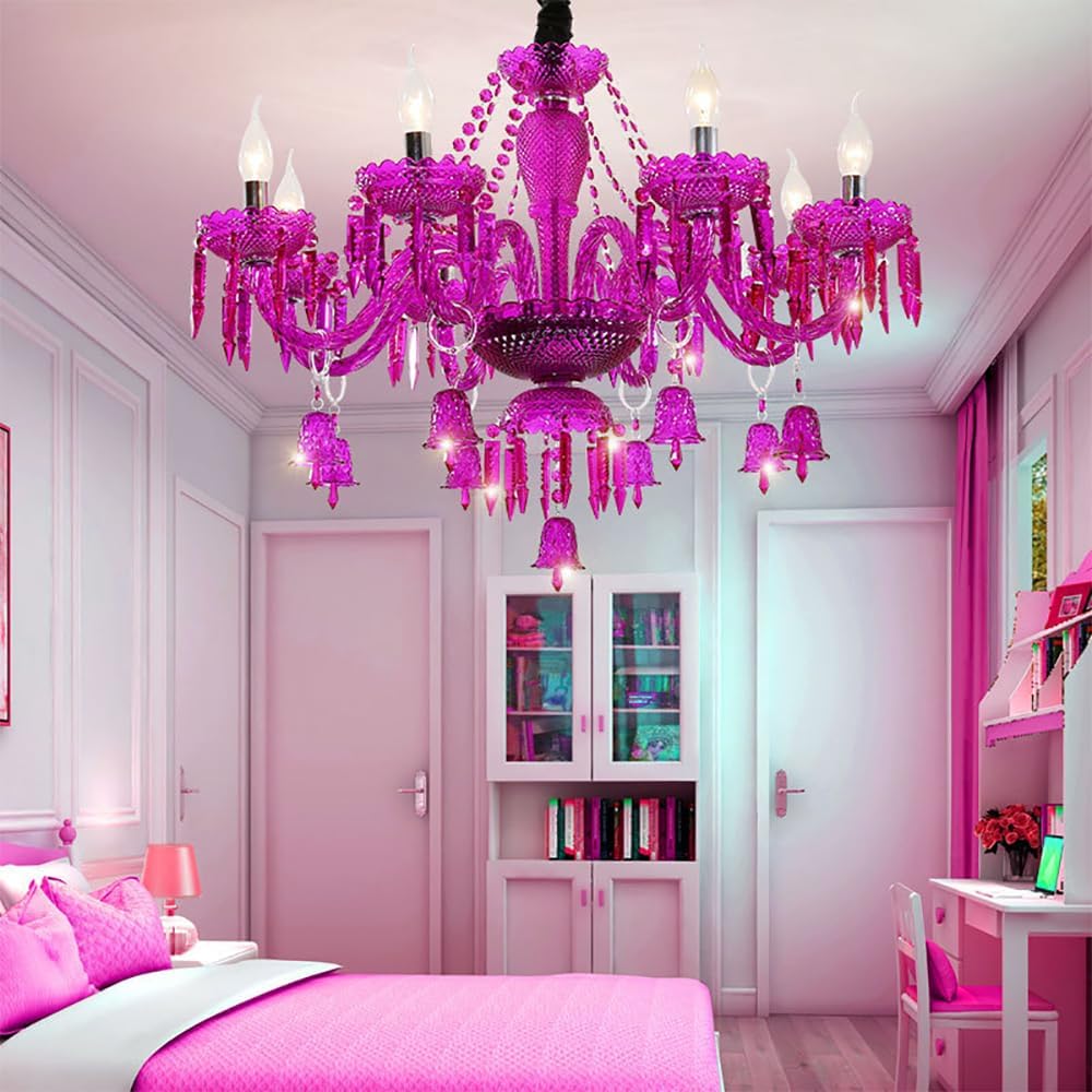European Purple Crystal Candle Pendent Lamp Luxury Living Room Restaurant Bedroom Girl's Room Villa Clothing Store Beauty Salon Cafe Bar KTV Chandelier (E 8 Lights)