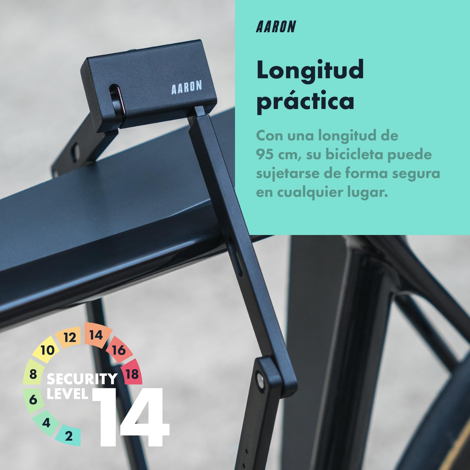 Candado AARON Shield para bicicleta - candado plegable seguro Nivel 14, candado de alta seguridad patentado con soporte - candado para bicicleta ligero con llave para E-Bike, bicicleta de carreras
