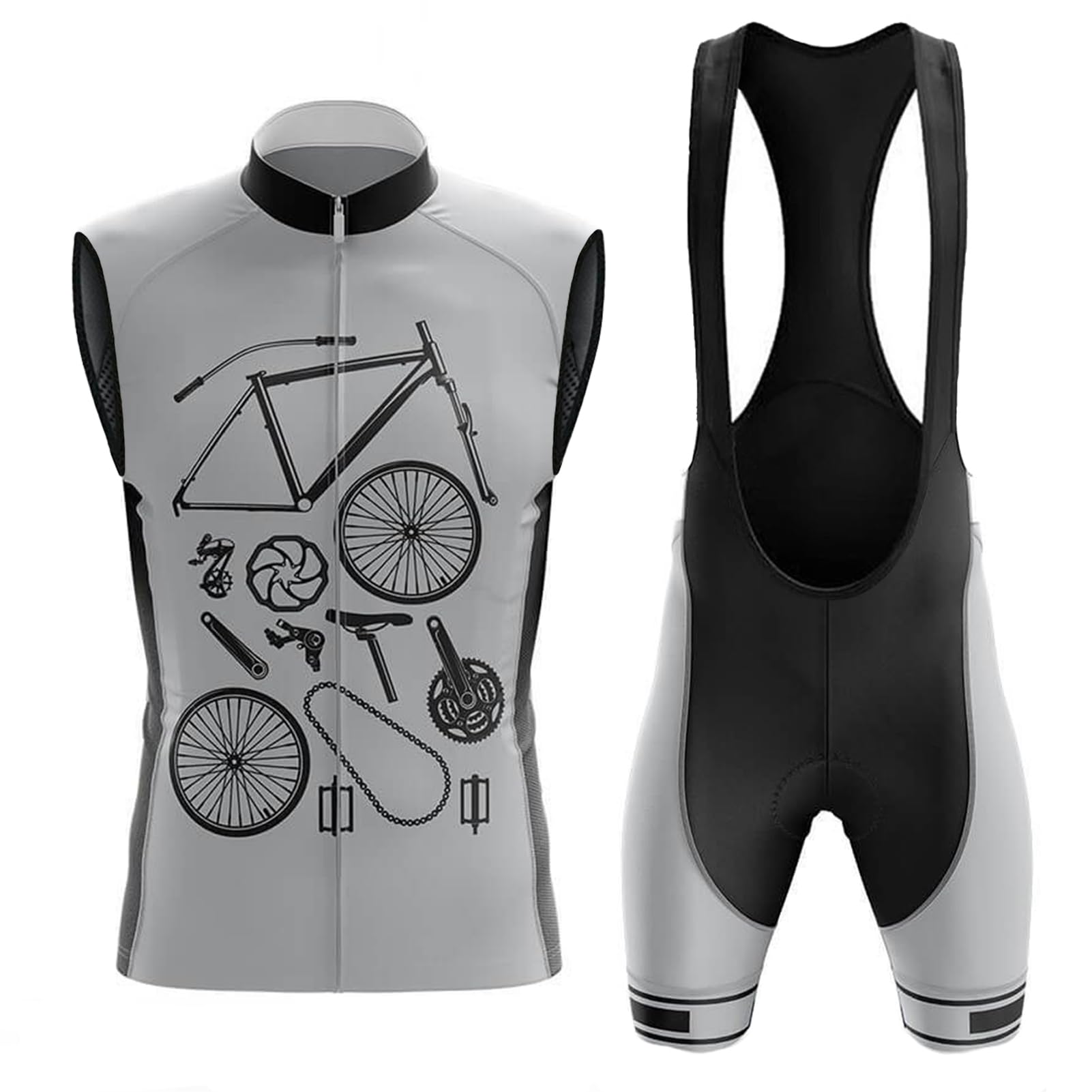 Conjunto Ciclismo Hombre Verano Maillot Ciclista Sin Mangas Ropa Bici MTB,Traje Bicicleta Chaleco Ciclo y Culotte Tirantes con 9D Gel Acolchado,Completa Jerseys Sleeveless Transpirable Secado Rápido