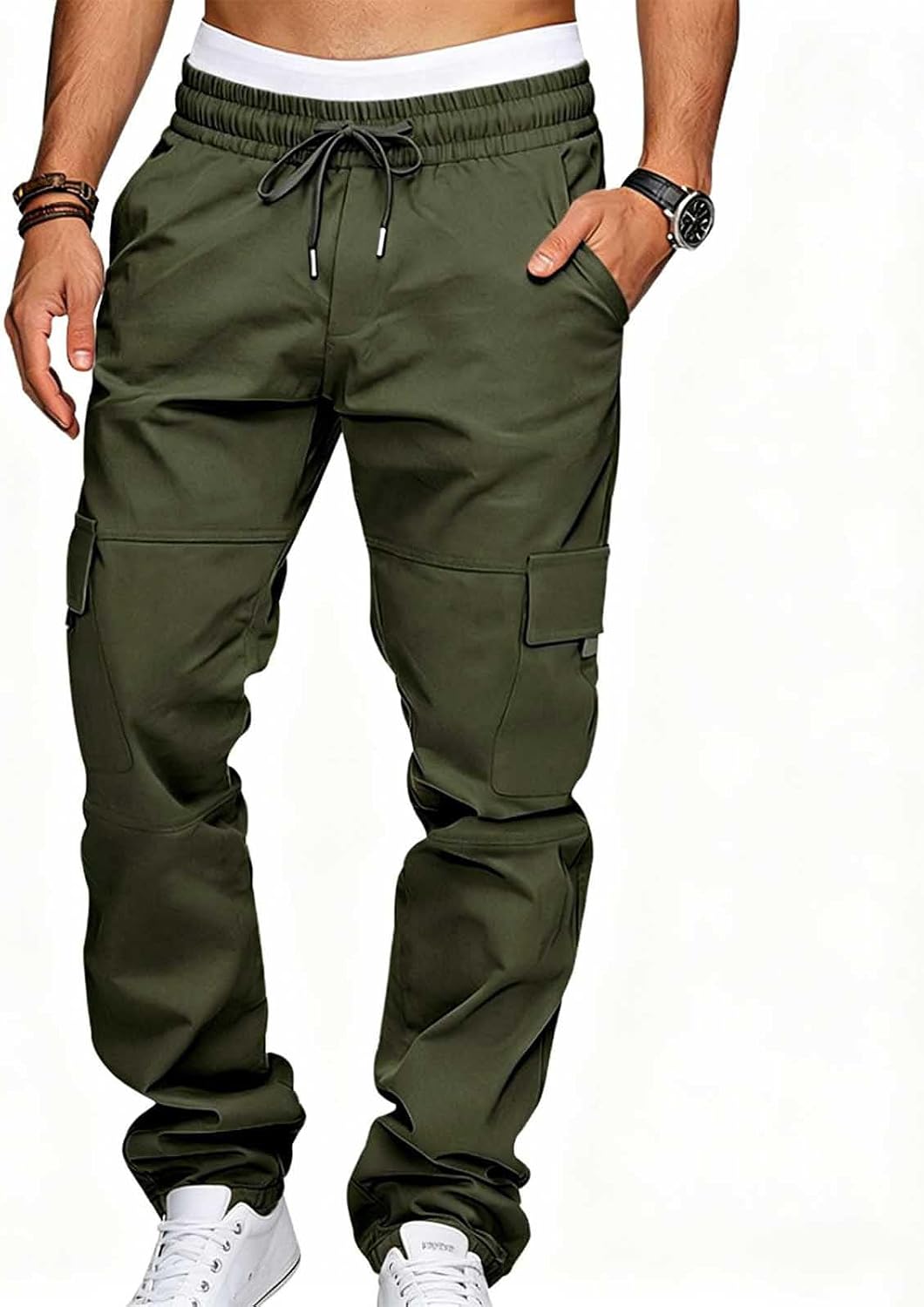 Mens Baggy Cargo Pants Elastic Waist Casual Lounge Trousers | Oversized Baggy Fit, Mid Rise Elastic Waist, Leisure Slacks, Soft Draped Woven Texture, Summer Outdoor Walk Wear