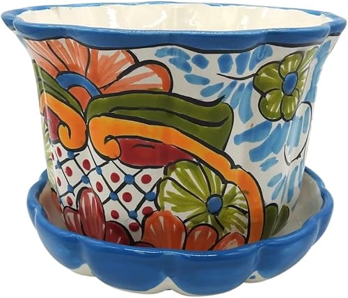 Miniatura 8 de Maceta violeta grande pintada a mano para interiores y exteriores, multicolor esmaltada (verde y blanco)