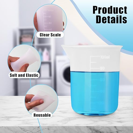 6 Pcs Silicone Laundry Measuring Cup, 100ml Soft Laundry Detergent Cup, No-Clean Design Silicone Laundry Detergent Measuring Cup for Home, Dormitory, Hotel, Apartment
