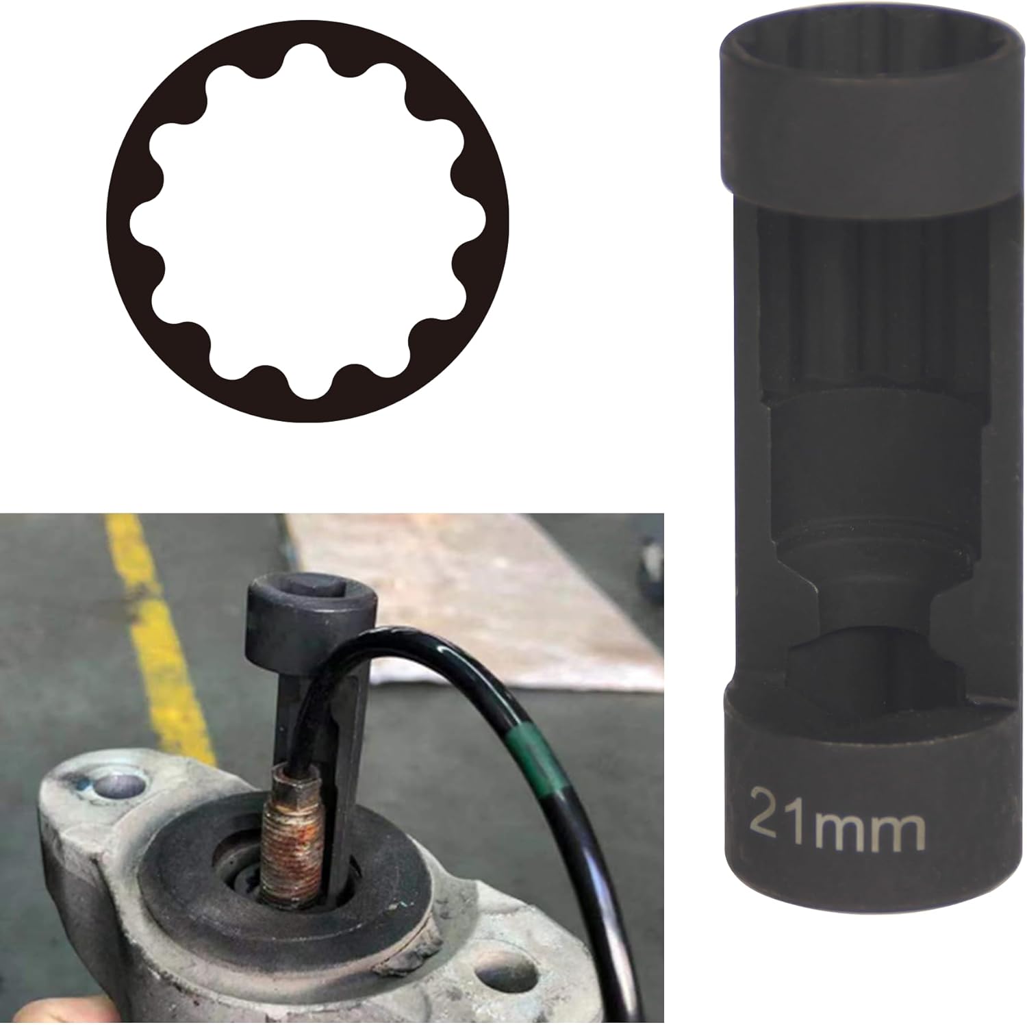 6pcs Strut Nut Socket 16mm 18mm 19mm 21mm 22mm 24mm with 12 Point 1/2" Drive, Suspension Strut Nut Socket Tool for Hex Wrench (6pcs)