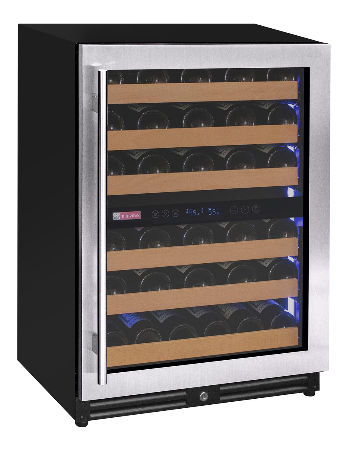 Allavino 56 Bottle Dual Zone Right Hinge Stainless Steel Wine Refrigerator VSW5134D-2SR