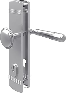 MS Beschläge Langschild Sicherheitsbeschlag Zylinderschutz Haustürbeschlag Türdrücker Chrom glänzend Schutzbeschlag Kernziehschutz Türbeschlag (Knopf/Drücker, DIN 8/72)