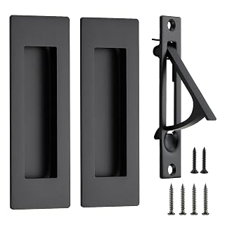 JOY DECOR 1 Set Pocket Door Hardware, 2 Pcs 4.72" Rectangular Handles + 1 Pc Finger Edge Pull, Black Flush Recessed Stainless Steel Hardware for Sliding Doors & Cabinets - Amazon product rated Grade B