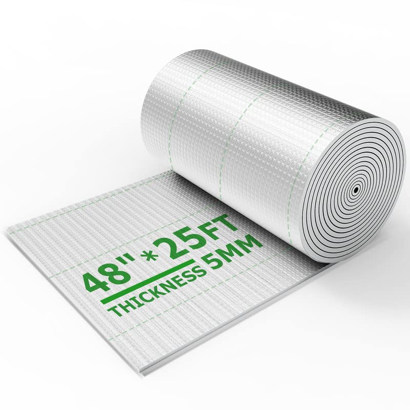 5mm 48Inch x 25Ft Reflective Insulation Roll, Double-Sided Aluminum Foil Insulation Sheet, Reflective Window Insulation for Soundproof – Widely Used in RV, Garage, Wall, Attic, Roof, etc.