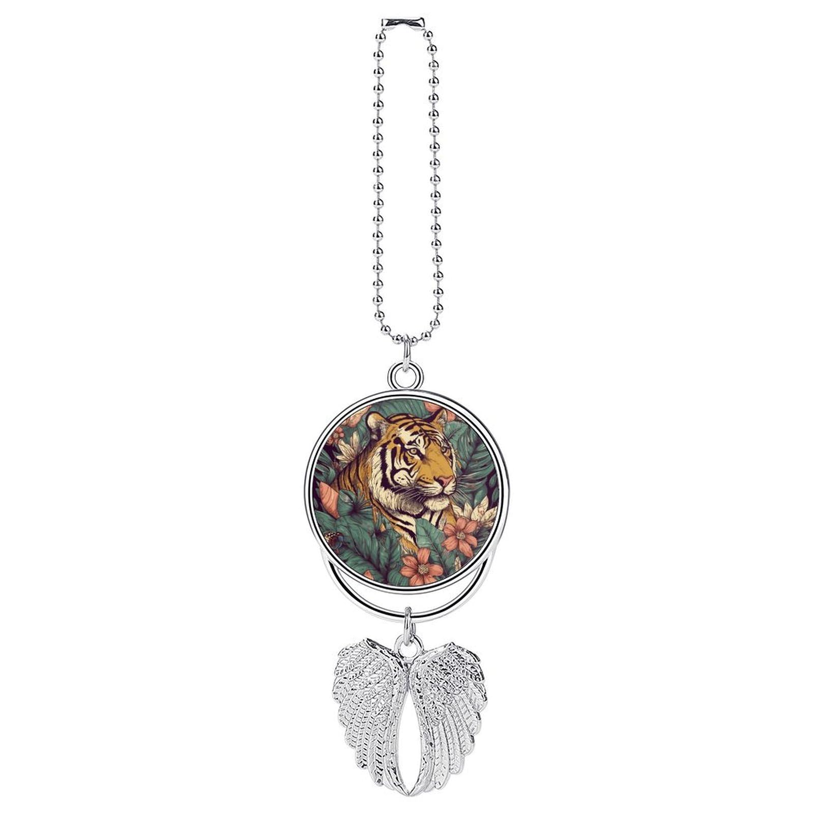 Tropical Tiger Car Pendant Personalized Car Hanging Ornament Auto Rear View Mirror Hanging Decoration Accessories Metal Cars Interior Ornament for Most Cars Truck SUV
