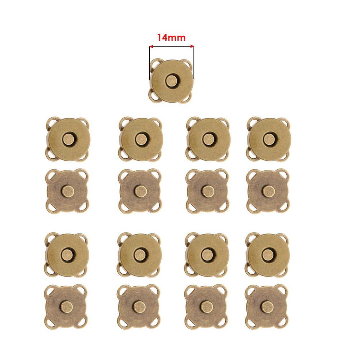 Cierres magnéticos de metal, accesorio de costura para ropa de bricolaje, manualidades, bolsos, abrigos de cuero, chaquetas y bolsos (18 mm, plata, 2 piezas) [Bronce (14 mm) 50]