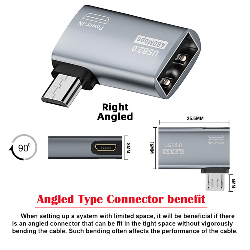 Micro USB 2.0 na typ A żeński adapter hosta OTG 90 stopni kąt prosty z zasilaniem USB do telefonu tabletu
