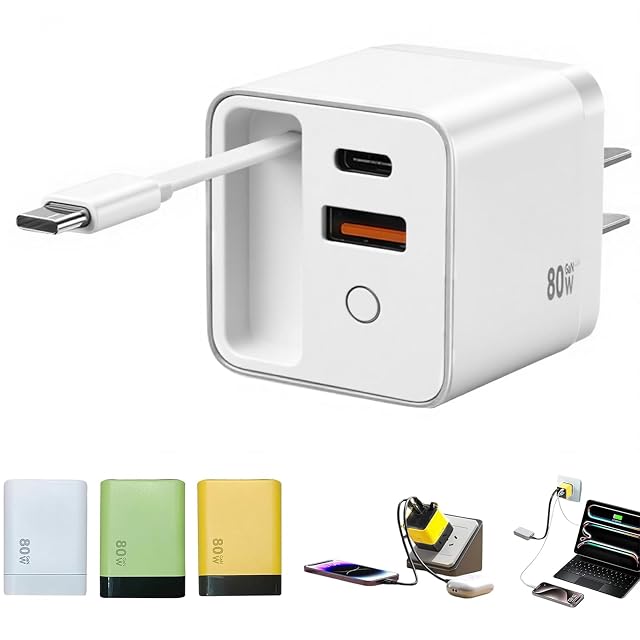 Retractable USB C Charger for iPhone 17 Scalable 80W Max Fast Charging Wall Plug 80W Retractable Phone Charger