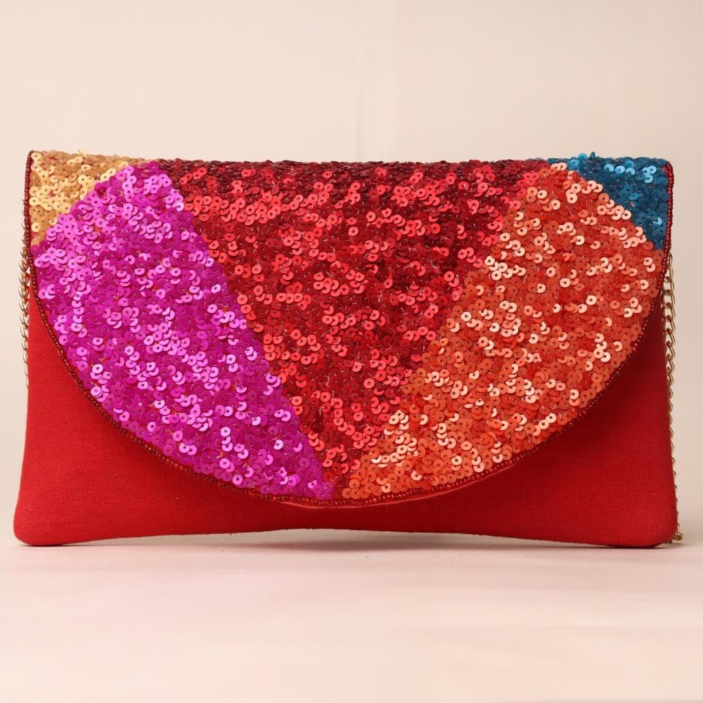 Indian Shelf Orange Beads & Cotton Handmade Women’s Designer Luxury Handbag – Stylish Work Bag & Perfect Festive Gift, Sling Clutch Bag, Bridal, Festive, Beaded & Ethnic Styles