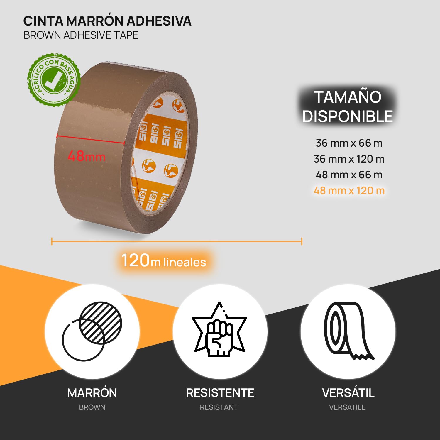 SIDI Packing Tape, Brown Tape, Packing Tape, Packing Tape, Moving and Shipping Tape, Brown, Wide, 48mm x 120m, Pack of 6 - Image 2