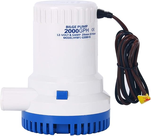 DasMorine 2000 GPH 12v Boat Marine Plumbing Electric Bilge Pump 1 1/8"(29MM) outlet 8.5AMP