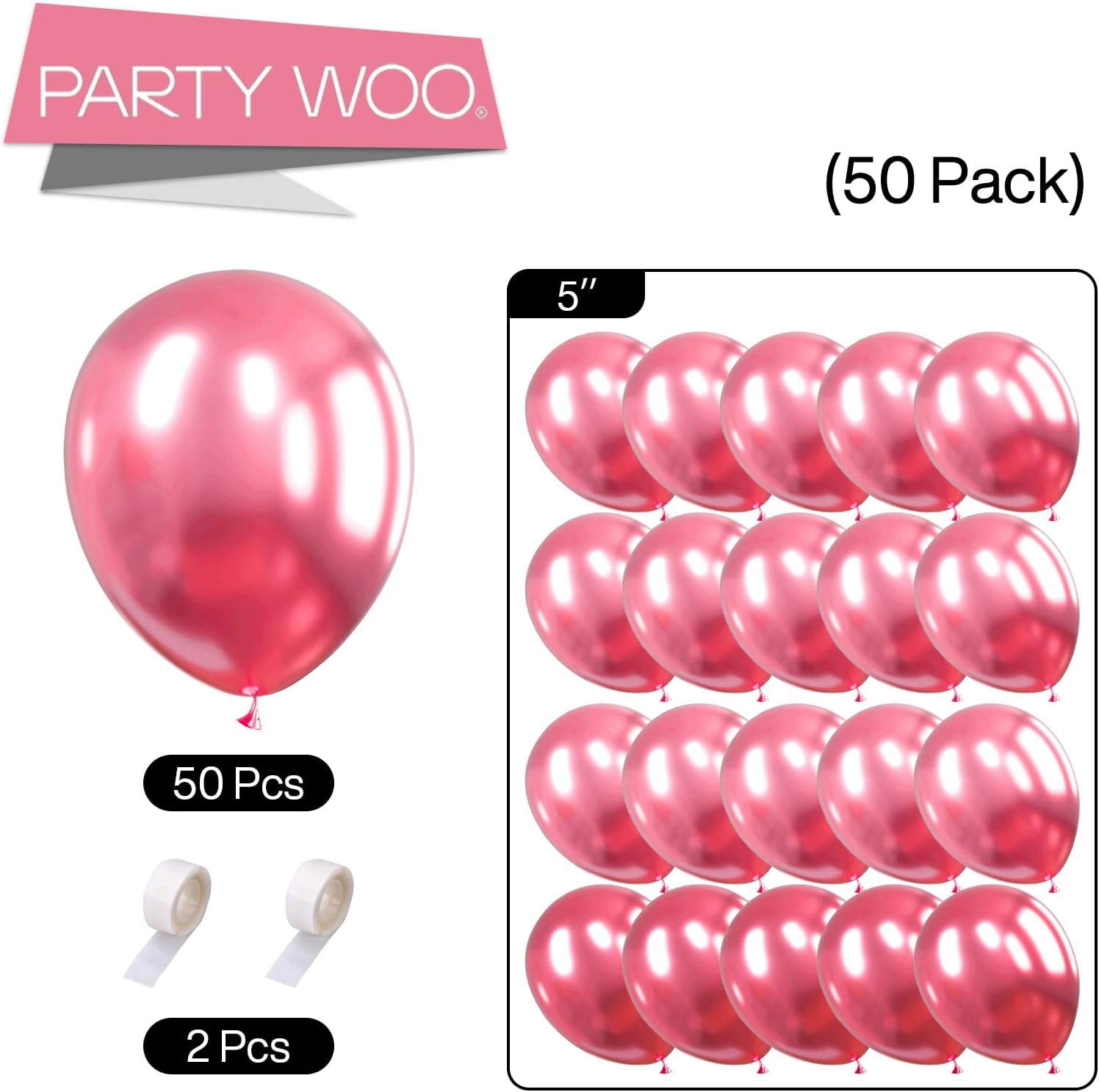  Metallic Dark Pink Balloons, 50 pcs 5 Inch Pink Metallic Balloons, Metallic Pink Balloons for Balloon Garland or Balloon Arch as Birthday Party Decorations, Wedding Decorations, Pink-G104 thumbnail