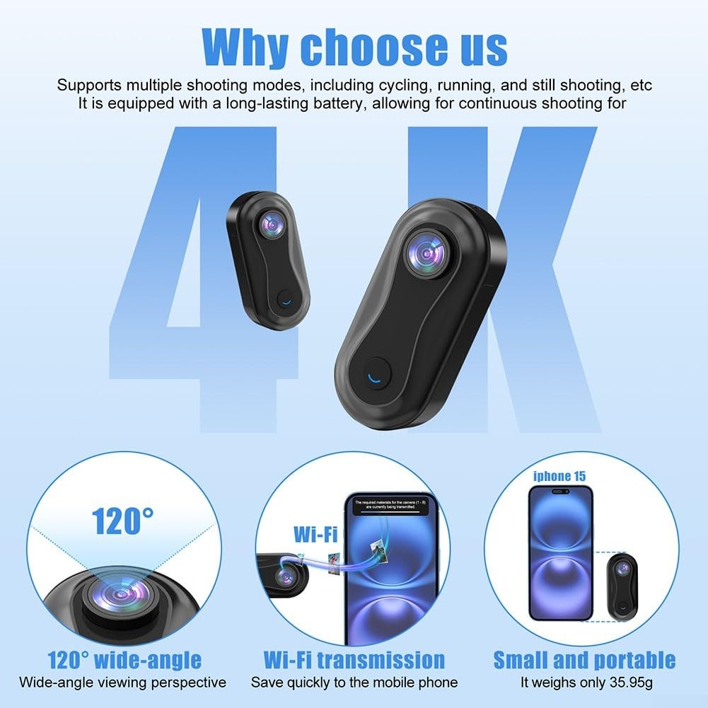 Action camera 1080P con funzione di visione notturna e obiettivo grandangolare da 120 gradi per salti sulla scogliera e attività ad alta quota (nero)