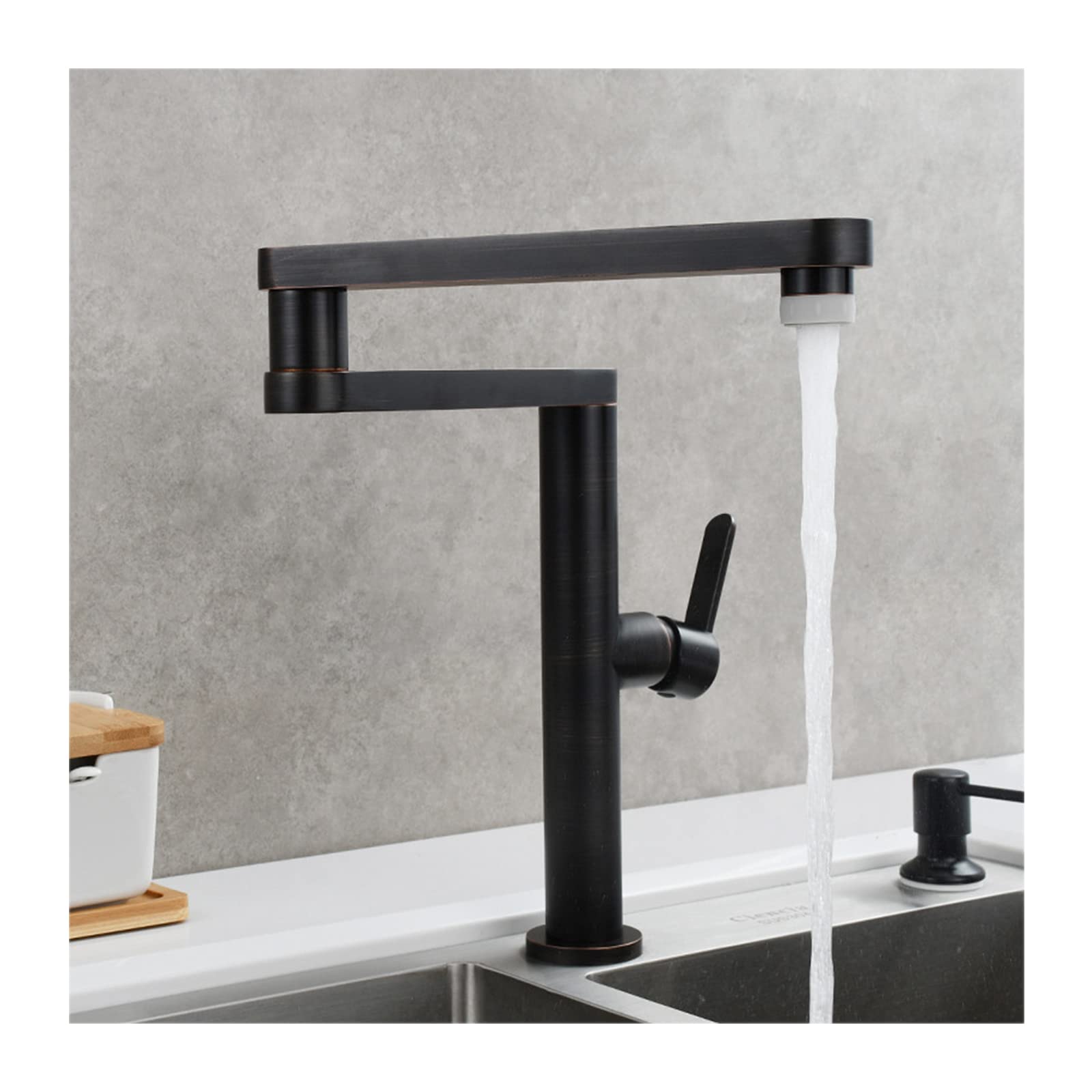 ASerZenith Kitchen Faucet Hot And Cold Water Commercial Kitchen Sink Taps Brass 2 Functions Pot Filler Faucet Folding Stretchable Double Joint Swing Arms Single Handle Deck Mounted