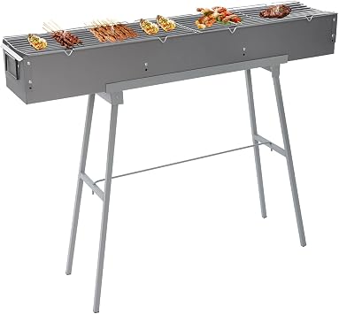 Portable Charcoal BBQ Grill, 39.3 * 7in Barbecue Grill Kit with Straight Grates and Foldable Stand, for Backyard Gatherings, Camping, Beach Picnics, Outdoor Family Cookouts
