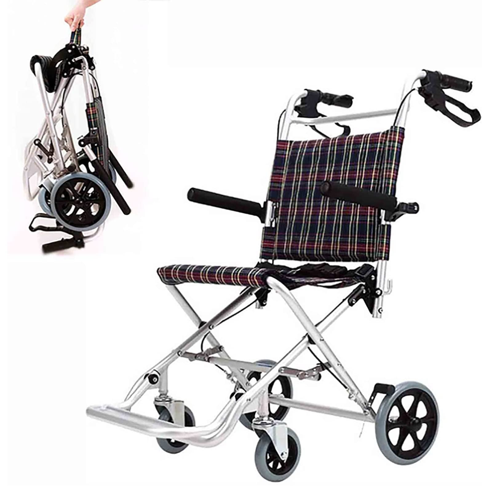 SXSLTSA Lightweight Aluminium Wheelchair, Folding Evacuation Ambulance Chair with 4 Wheels Aluminum Alloy Ultralight for Elderly Traveling