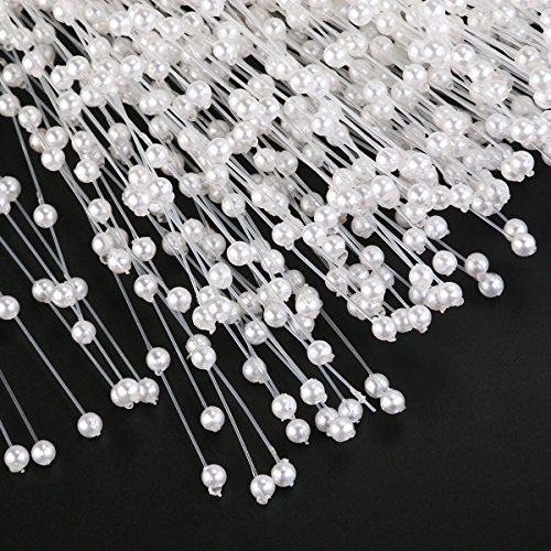 ULTNICE 100Pcs White String Pearls Sticks, Bridal Wedding Pearl Bouquet Artificial Bridal Bouquet Bulk DIY Pearl String Beaded Garland White Bridal Bouquets for Bride Party Decoration - Thumbnail 6